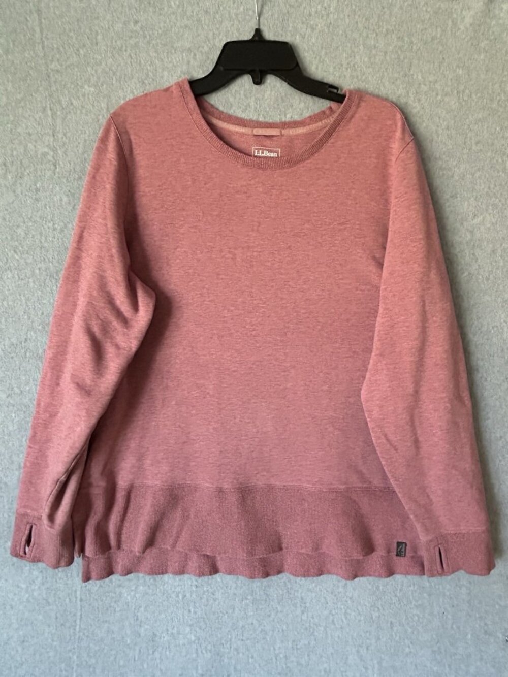 L.L. Bean Size XL Cozy Split Hem Pullover Sweatshirt Thumbholes Women's Mauve